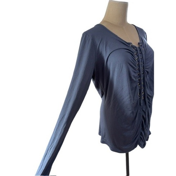 VENUS Tops - NWT!!"VENUS" Lace Up Sexy Gray Top, Long Sleeve, Rouched, Dark Romance,Size XL